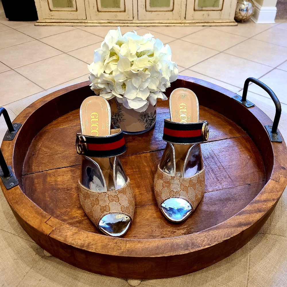 Gucci sz 8 Block & Metallic heels 👠